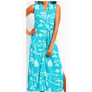 Talbots Women’s Sleeveless Tie Front Midi Floral Dress Blue
